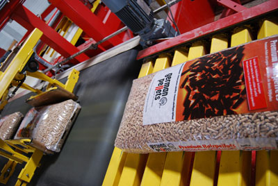 Sackware auf Laufband